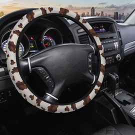 SISROW Brown Cow 15 Inch Steering Wheel Covers Farm Animal Cow Skin Steering Wheel Cover Universal Car Accessories 15 Inch Steering Wheel Cover for Trucks Auto Vans