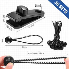 Yulejo 72 Pcs Tarp Clips Heavy Duty and Ball Bungee Cords Tarp Clamps Shark Tent Fasteners Clips Holder for Swimming Pool Cover Awnings Outdoor Camping Caravan Canopies Car