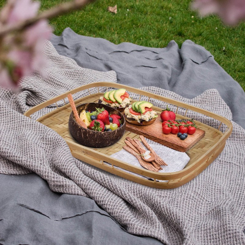 PEMAR Set of 6 Bamboo Wicker Serving Trays for Foods