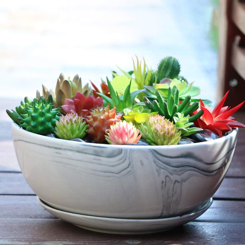 G EPGardening 10Inch Large Planter Marble Pattern Ceramic Succulent Planter