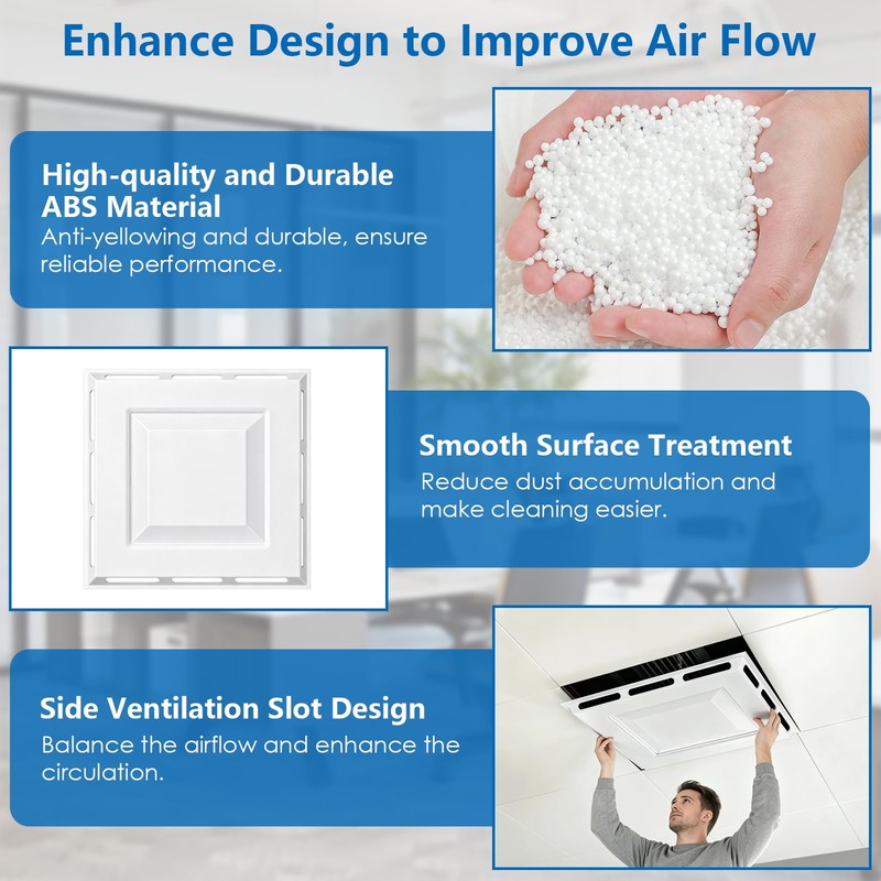 24" x 24" 4-Way Ceiling Air Vent Deflector, Heavy-Duty Plastic