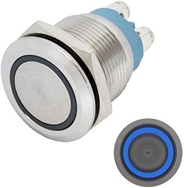 Lumonic Stainless Steel Push Button Flat 19 mm Diameter I with a Ring LED in Blue Dimensions: Screw Connection 250 V 3 A I Vandal Proof According to IP65 Sta