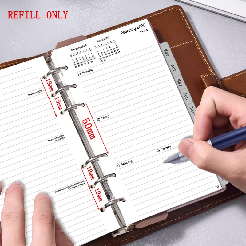 2026 Weekly Planner Insert Personal A6, 6 Holes, 1 Week