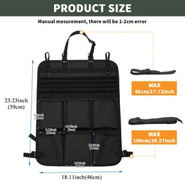 HUNTVP Car Seat Back Organizer, Tactical Molle Vehicle Panel Universal Tactical Vehicle Seat Organizer Storage Bag with 6 Storage Pouch Molle Car Seat Organiser, Black