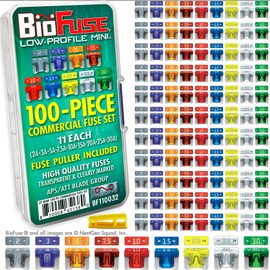 BioFuse Low Profile Mini ATT 100 Piece Automotive Commercial Car Fuse Assortment (99 LP-Mini Blade Fuses + Fuse Puller) 2A 3A 5A 7.5A 10A 15A 20A 25A 30A