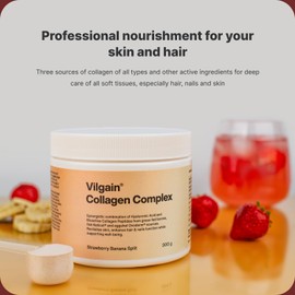 Vilgain Collagen Complex Beauty Collagen with hyaluronic Acid, for Skin, Hair & Nails, Anti-ageing, moisturising, Natural Ingredients, 3 bioactive Collagen Sources (300g, Pear and Peach)