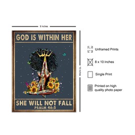 Religious Christian Gifts for Black Woman, African American Women, Girls - God is Within Her She Will Not Fall Wall Decor - Inspirational Boho Wall Art - Positive Quotes - Psalms Scripture Wall Art