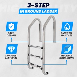 HECASA 3 Step Swimming Pool Ladder with Anti-Slip Pads for Indoor/Outdoor In-Ground Pool 300LBS Capacity Easy to Assemble and Climb 304 Stainless Steel