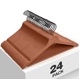 Coat Hanger Heavy Duty for Closet, 24 Pack Brown Clothes Hanger Non Slip, Thick Plastic Clothes Hangers with 360° Rotatable Hook, Standard Hangers for Shirt Pants Scraf Suit