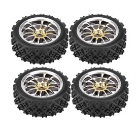 Dilwe RC Car Tires, 4 Pcs Rubber Tyre Wheel Rim Upgrade Spare Part for 1:10 Racing Off-Road Car Part(Gold)