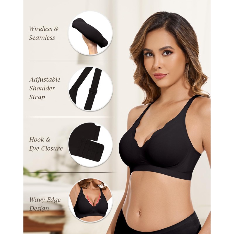 WOWENY Seamless Bra without Underwire Padded Push Up Curve Non-Wired