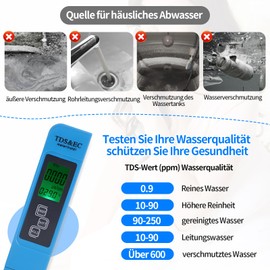 TDS Water Quality Tester TDS Meter 3 in 1 EC Digital Water Tester Drinking Water Test Aquarium PPM Water Quality Tester Drinking Water Tester Tap Water for Fish Pond (Blue)