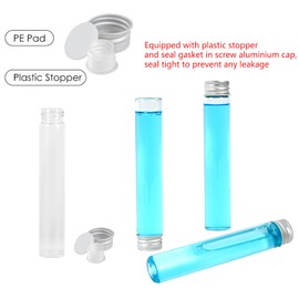 Cadbibe 30ml Glass Clear Test Tubes with Screw Caps and Plastic Stoppers, Liquid Sample Vial, Leak-Proof Flat Test Tubes, 12PCS