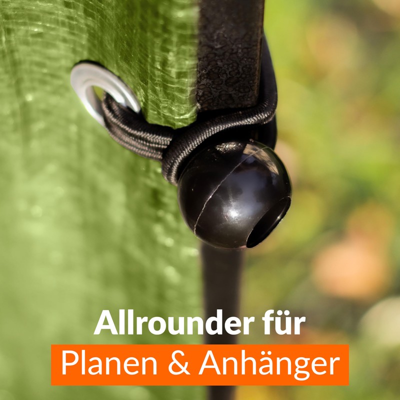 50 Bungees with Ball in Black, Expander Attachment for Tarpaulins,