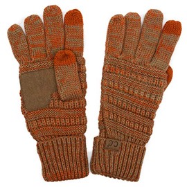 C.C Unisex Cable Knit Winter Warm Anti-Slip Touchscreen Texting Gloves, Rust/Camel