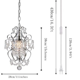RAYMALUX Plug in Chandelier Mini Chrome Chandelier Iron Ceiling Light Fixture for Bedroom,Living Room,Dining Room
