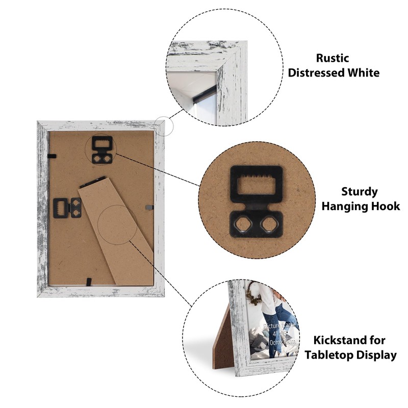 Edenseelake 4x6 Picture Frame Set of 15, Distressed White Farmhouse