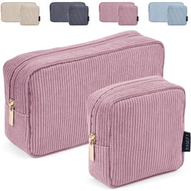 MAGEFY Bolsa de Maquillaje Pequeña de Pana Cosmetiquera para Mujer Bolsa de Cosméticos de Viaje Bolsas Esenciales con Compartimentos
