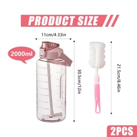 2L Water Bottle with Straw,Clear Leakproof Sports Bottle with Time Markings,Portable Handle Drink Bottles,Heat Resistant Motivational 70oz Jug for Gym Hiking Office Ensure Drinking Throughout The Day