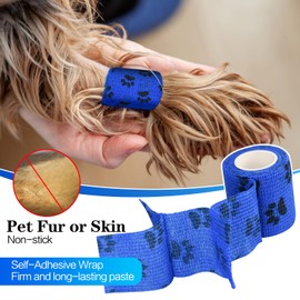 FGBNM Vet Wraps, 1"/2"/3" Self Adhesive Bandage Wraps, Non-Woven Pet Wraps for Dogs Pet Animals & Ankle Sprains & Swelling (2", 6pcs, Paw Prints B)