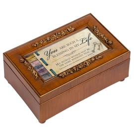 Cottage Garden You are a Blessing in My Life Woodgrain Embossed Jewelry Music Box Plays Amazing Grace