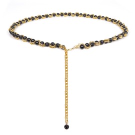 Plus Size Chain Belt for Women, Gold Color and Black Faux Pearl Waist Chains, Extra Long Body Chain, 39-59 Inch Adjustable Chunky Belt Chain