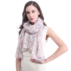 Lina & Lily Robin Bird Print Women's Large Scarf Lightweight (Beige)