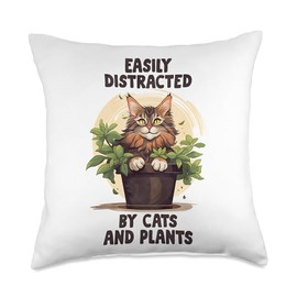 Botanical Whiskers - Green Thumb Feline Design Green Thumb Feline for Nature and Cat Enthusiasts Throw Pillow, 18x18, Multicolor