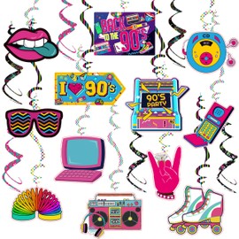 90s Theme Party Decorations Throwback 90's Party Colorful 1990s Hip Hop Birthday Party Hanging Swirls Ceiling Decor for Adults Back to The 90s Party Supplies