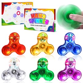 SCIONE 6PCS Mini Crystal LED Light Fidget Spinner for Kids,Mini LED Light up Fidget Toy for Toddlers,Glow in The Dark Party Supplies Stress Relief for Children Adults