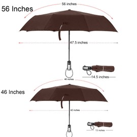 TradMall Travel Umbrella Windproof with 56 Inches Large Canopy Reinforced Fiberglass Ribs Ergonomic Handle Auto Open & Close, Brown