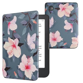 kwmobile Flip Case Compatible with Kobo Clara 2E / Tolino Shine 4 Case - eReader Case - White Pink Fuchsia Flowers White Pink Purple