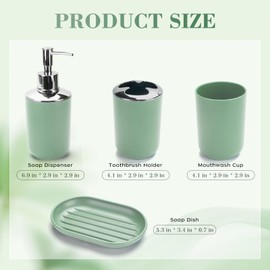 4 Pcs Sage Green Bathroom Accessories Set,Bohemian Bathroom Toothbrush Holder Set.Include Soap Dispenser, Soap Dish, Toothbrush Holder, Mouthwash Cup, Modern Bahtroom Decor Set