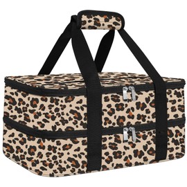 esouler Double Insulated Casserole Carrier Bag Hot & Cold Food Carrier Bag Lasagna Holder Lunch Bag for Picnics, Parties, Travel, Fits 9 x 13 Inches Casserole Dish-Leopard
