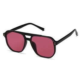 Hanj Vintage Square Aviator Sunglasses for Women Men Classic Retro 70s Glasses Fashion Big Frame Shades (Black Frame/Purple Red Lens)