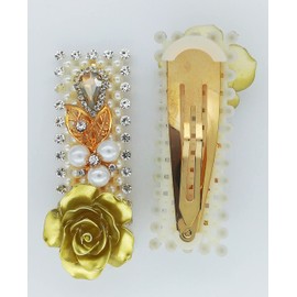 Kanthan Rose Floral Stone Hair Clips Barrettes Ties Pins Hair Accessories for Women Girls, Golden