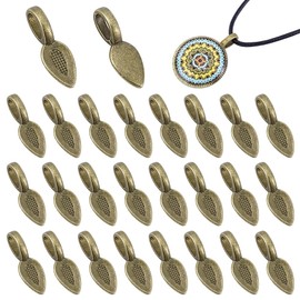 PH PandaHall 50Pcs Tibetan Style Glue on Bails Pendants Jewelry Bails Charm 21x8mm Small Leaf Necklace Bail Oval Spoon Bail Earring Charms for Jewelry Crafts Making Supplies, Antique Bronze