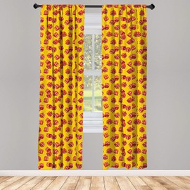 Lunarable Yellow and Red Curtains, Realistic Dice Gambling Pattern Geometric Cubes Betting Jackpot, Window Treatments 2 Panel Set for Living Room Bedroom Decor, 56" x 95", Cinnamon Marigold