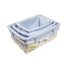 Woodluv Rectangular White Willow Wicker Hamper Storage Basket-With Blue Fabric