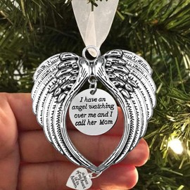 BTORER Christmas Memorial Ornaments Angel Wings Sympathy Gifts for Loss of Loved One - I Have a Angel Watching Over Me I Call -A Piece of My Heart Is in Heaven Christmas Tree Hanging Decor (Mom)