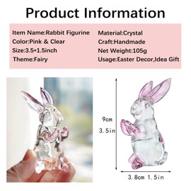 HDCRYSTALGIFTS 3.5inch Crystal Rabbit Bunny Figurine Collectibles Spring Easter Decoration Glass Art Animal Paperweight Ornament Creative Gift