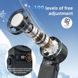 Portable Handheld Fan with Instant Ice-Cooling Technology, 199 Adjustable Speeds & High-Speed Turbo, 6000mAh 24H Rechargeable Battery, Digital Display, Perfect for Travel Camping Outdoor. (Black)