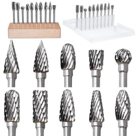 10Pcs 1/8" Shank Carbide Burr Bits Compatible with Dremel w/ Beech Holder Bits Metal Grinding Bits Attachments Cutting Burrs Metal Grinding Engraving Porting Double Cut Rotary Tool Accessories Set