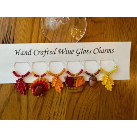 hand crafted "THANKSGIVING ", FALL  SET OF 6  HAND CRAFTED Wine Glass Charms