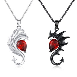 Waysles Angel Devil Wings Necklace Couples Couples Chain 925 Sterling Silver 2 Pieces Angel Wings Pendant Devil Wings Pendant Friendship Jewellery Gifts for Friend Partner, Sterling Silver, Cubic