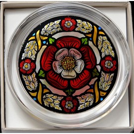 HENSITA Decorative Hand Printed Stained Glass Paperweight in a Medieval Tudor Rose Design