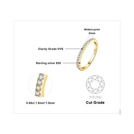 JewelryPalace Classic Genuine Moissanite Wedding Rings for Women, Half Eternity 14k Yellow Gold Plated 925 Sterling Silver Promise Ring for Her, Round Cut Simulated Diamond Band Ring VVS D-F Size 4