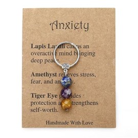 A-yeite Healing Crystal Keychain Natural Stone Anxiety Inspirational Keychain Charm for Women Coworker Goodbye Gift-Anxiety