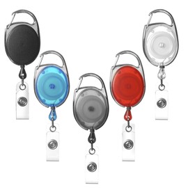 5 x Karteo® ID Card Yo-Yo Blue Oval with Loop Clip Carabiner Clip and Retractable Mechanism for ID Card Holder Card Holder Plastic