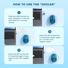 PEIOUS Wireless Mouse Jiggler - LED Wireless Mice with Build-in Mouse Mover, Rechargeable Moving Mouse for Laptop with Undetectable Random Movement Keeps Computers Awake - Dark Blue